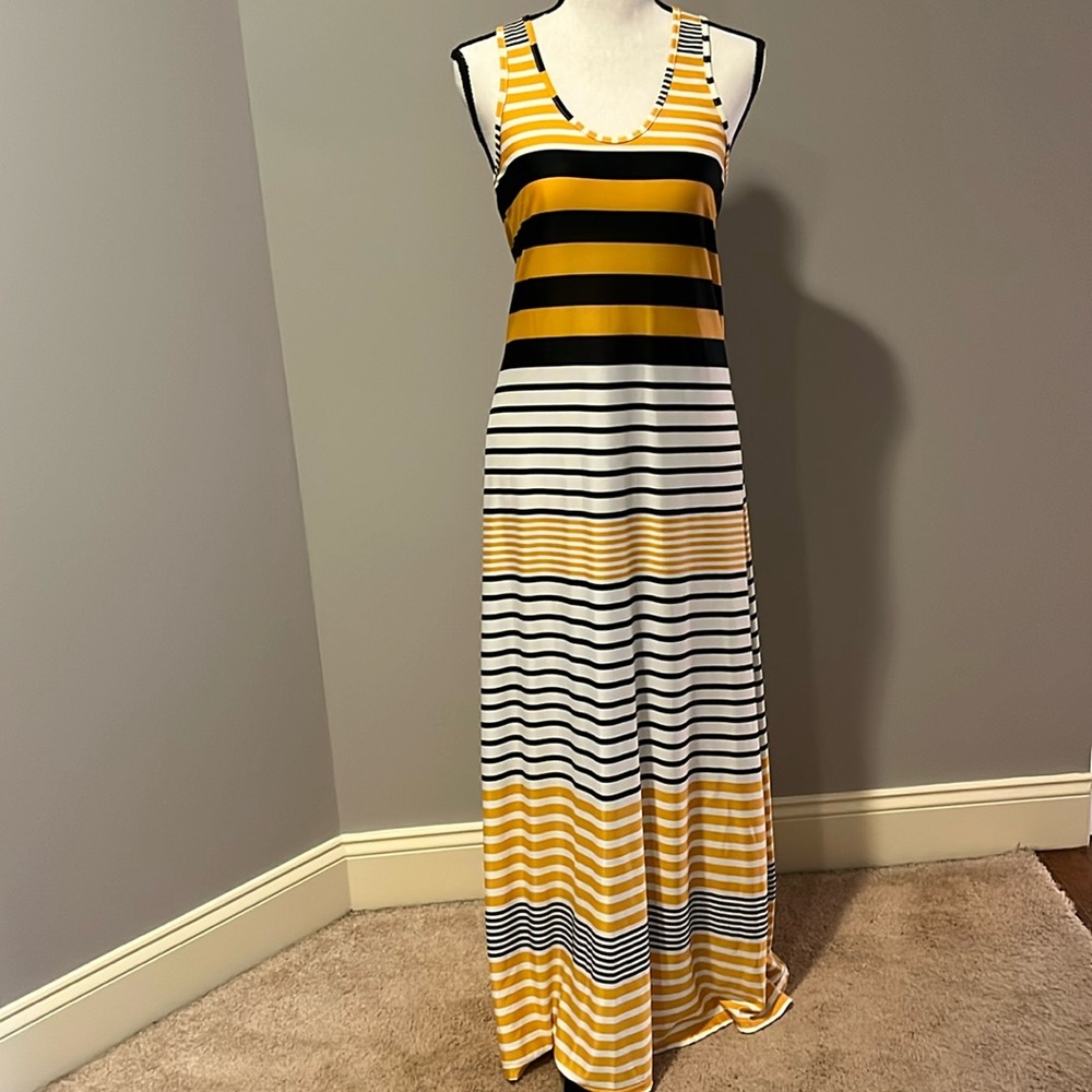 Magic Yellow and Black Halter Maxi Sundress